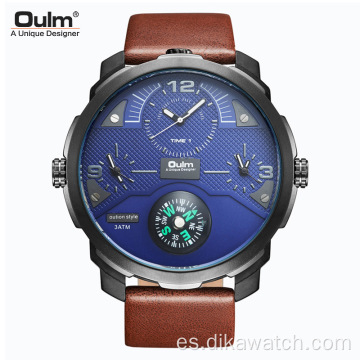 OULM, cronógrafo deportivo de lujo superior, relojes de cuero genuino, reloj de moda para hombres, reloj de pulsera de cuarzo ligero con esfera pequeña de 55 mm